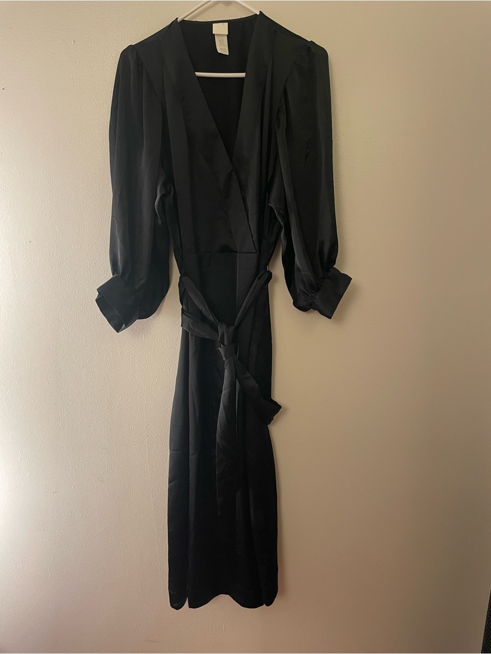 H&M Black Wrap Midi Dress with Tie Waist